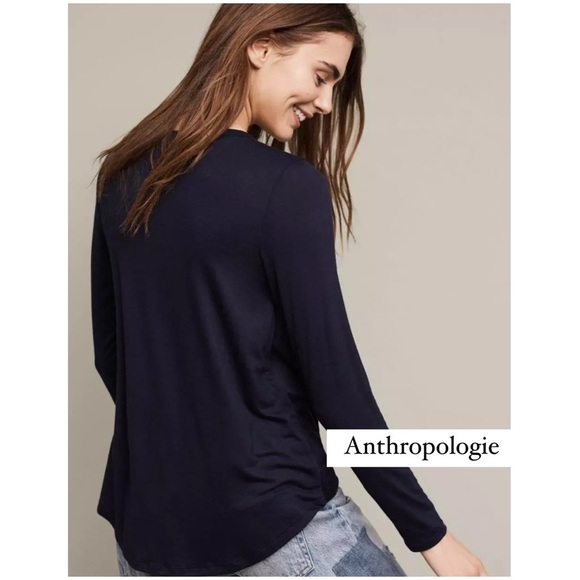New Anthropologie Agency Twist Front Long Sleeve Top by On the Road Navy XSP NWT - Picture 3 of 8